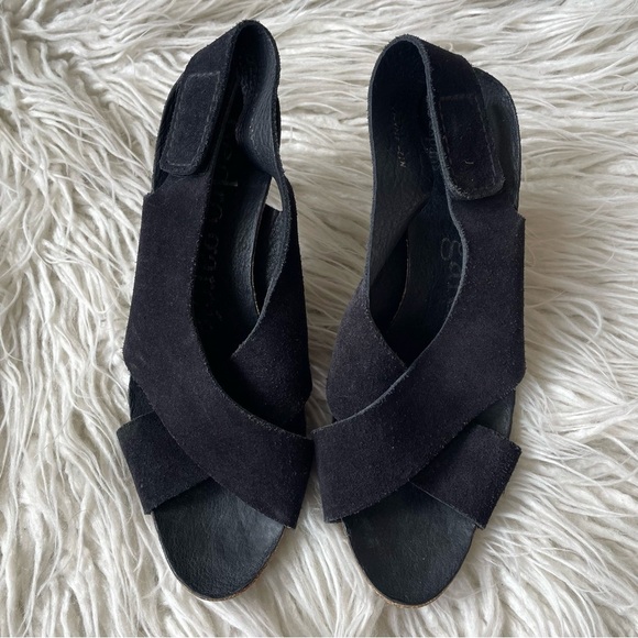 Pedro Garcia Maggie Black Suede Criss Cross Cork Open Toe Heeled Sandal Size 37 - Picture 5 of 12